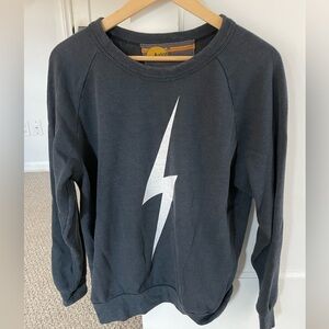 Aviator Nation Charcoal Sweater with Silver Lightning Bolt